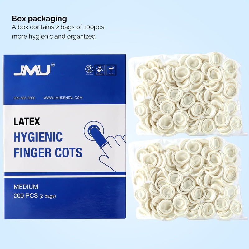 JMU 200PCS Latex Finger Cots Medium, Finger Protectors Disposable, White,