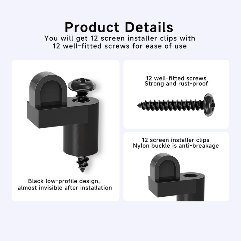 12 Pack 3/8 in Nylon Window Screen Clip with Screws