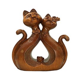 DreamsEden Vintage Loving Cat Statue - 11" Heart Shaped Kitten Couple Figurines, Resin Hand-Painted Sculpture Room Office Decor, Faux Wood