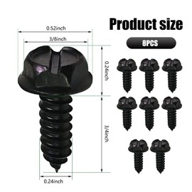 PenFot 8 PCS License Plate Frame Screw Kit, 304 Stainless Steel Self-Drilling Mounting Bolts, Rust-Proof Screw Snap Fasteners, Universal Fit for Most Cars (Black)