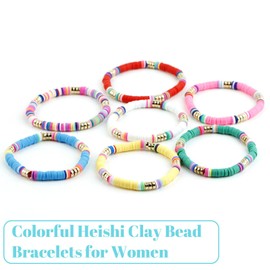 choice of all 6Pcs Clay Bead Bracelets Preppy Bracelets Colorful Beaded Bracelet Heishi Surfer Stretch Bracelet Friendship Bracelet for s Preppey Summer Stuff Trendy Jewelry 2024, Adjustable, Alloy,