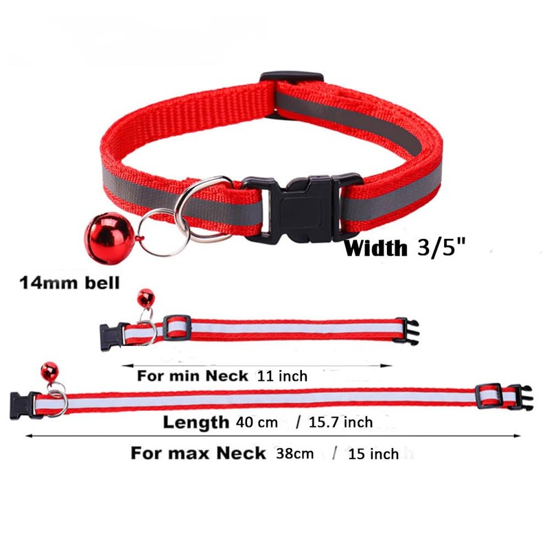 Green Cat Collar with Bell, Reflective Small Dog Collars Soft