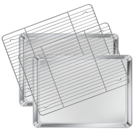 Deedro Baking Sheet with Rack Set [2 Sheets + 2 Racks], Stainless Steel Cookie Half Sheets Baking Pan Oven Tray with Cooling Rack, 17.32 x 12.28 x 1 Inch, Heavy Duty, Non-toxic, Easy Clean