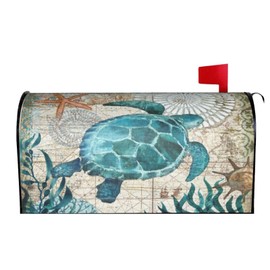 Duduho Blue Sea Turtle Mailbox Cover Magnetic Nautical Map Retro Ocean Mailbox Wraps Post Box Cover Décor 21x18 in