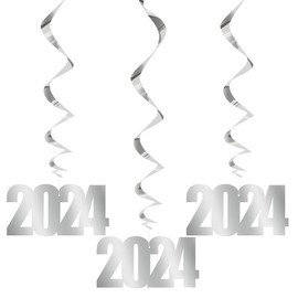 Unique Hanging Foil "2024" Swirl Silver Decorations, Large - 3 Count | Dazzling Party Decor