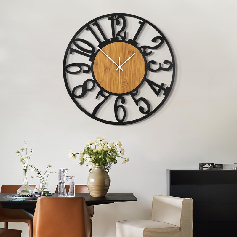 LEIKE Large Wall Clocks,Silent,Non Ticking,Battery Operated Rustic Round Modern Big
