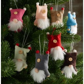 BRUBAKER 8-Piece Set Wooden and Knitted Christmas Gnomes - Tree Ornaments