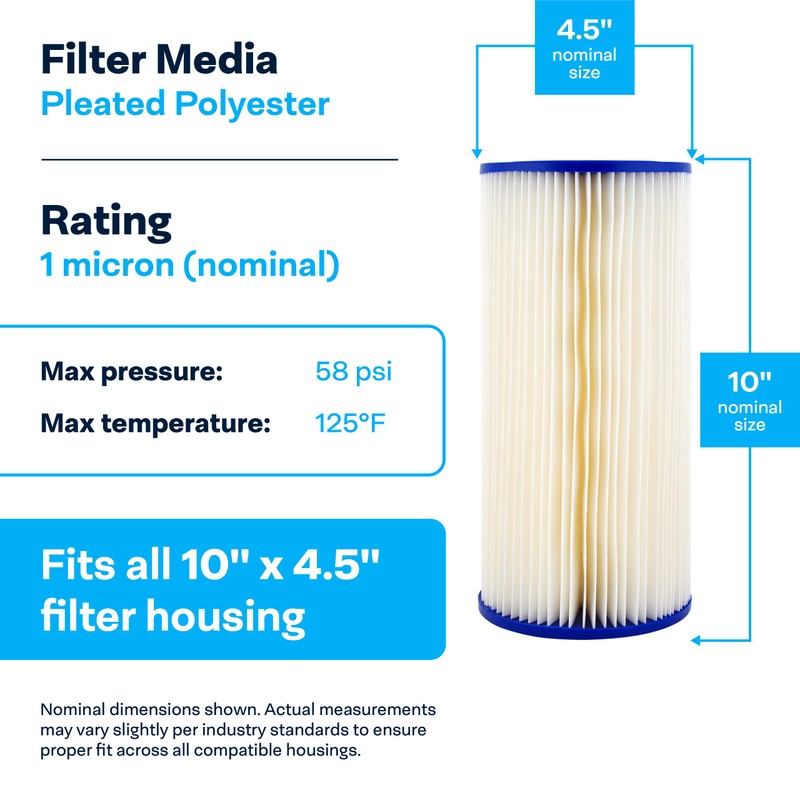 SpiroPure SP-R1-BB 10x4.5 1 Micron Pleated Polyester Sediment Water Filter