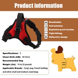 Dog Harness Mesh Breathable Comfortable Pet Vest No Pull Adjustable Soft Padded Power Strap S Red