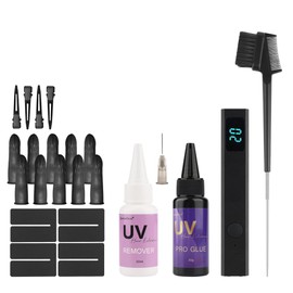 GlamorDove UV Hair Set Hair Extension Quick Dry Glue UV LED Lamp Hair Extension System Tool Kit 30g UV Hair Glue 30ml Remover Anti-UV Shield Guards 3-in-1 Styling Brush Invisible Extension