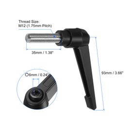 sourcing map 2pcs Clamping Lever Handles, M12 x 35mm 304 Stainless Steel Threaded Male Stud, Adjustable Handles Locking Quick Release Ratchet Push Button Bolt Knobs, Black