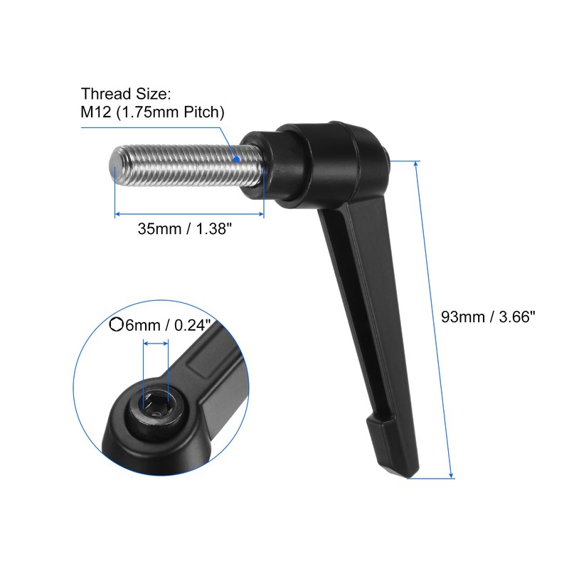 sourcing map 2pcs Clamping Lever Handles, M12 x 35mm 304