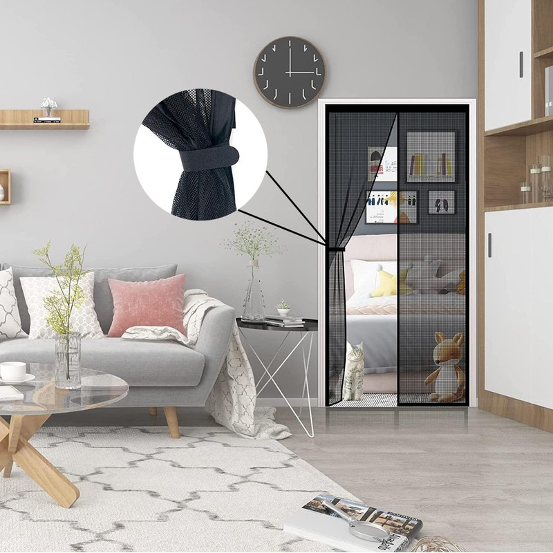 Magnetic Door Screen 90 x 230cm Black - Keep Bugs