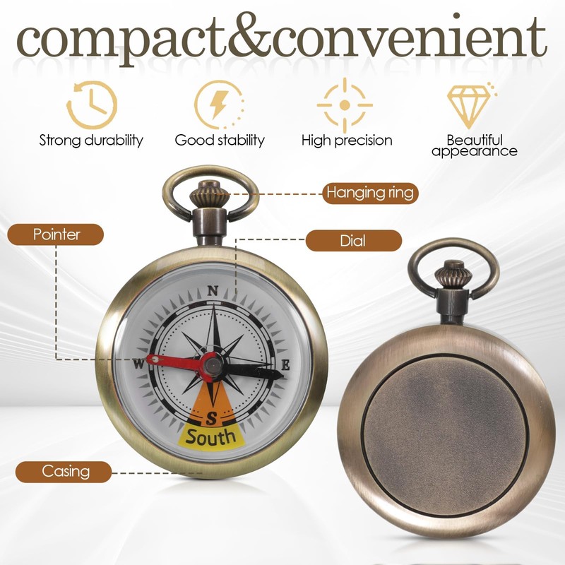 Navigation Compass,Hiking Compass,Brass Compass,Shockproof Waterproof Brass Hollow Camping Survival Tools