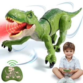 Sunrad Remote Control Dinosaur Toys for Kids 3-5 4-7 8-12 Year Old, Electronic RC Robot Dinosaur with Spray & Light & Roar, Realistic Walking T-Rex Toys Birthday Gifts for Boys Girls(Green)