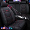 Black Red PU Leather Car Seat Cover Front + Rear