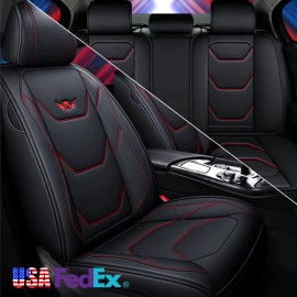 Black Red PU Leather Car Seat Cover Front + Rear Full Surround Cushion Universal