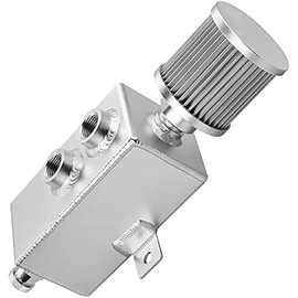 Universal 1L Oil Catch Can Tank Baffled 10AN with Breather Filter Aluminum Reservoir Tank Silver