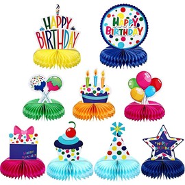 XoeLLe 9 Stück Tischdeko Geburtstag, Bunte Geburtstagsdeko MäDchen, Happy Birthday Deko, Waben Zuckerbienen Deko Papier Geburtstagsparty Zubehör für Kindergeburtstage Party