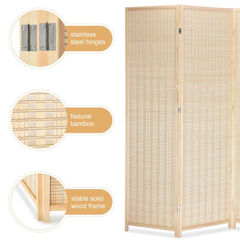 Corelax Room Divider Privacy Screen with Natural Bamboo,6 Panel Folding