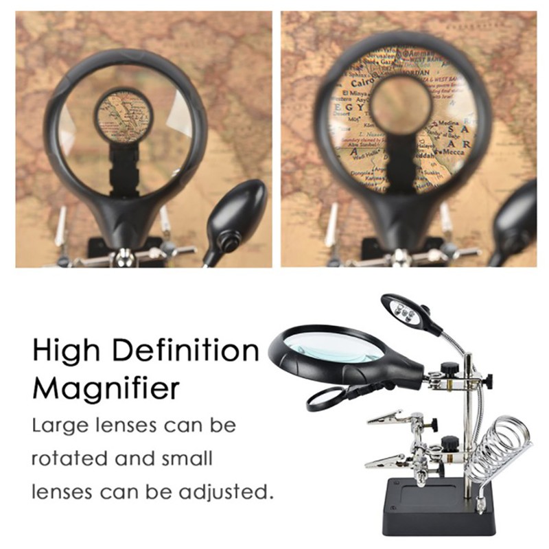 Desktop Magnifier Glass Soldering Station LED Light Magnifying Glass Stand