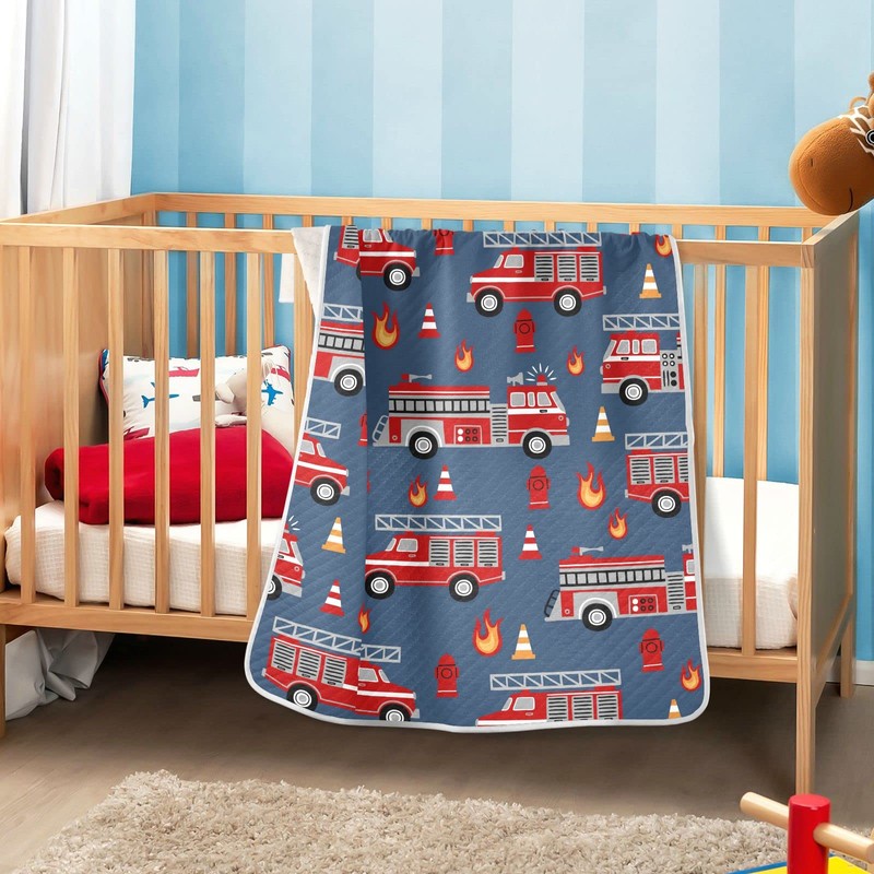 Ollabaky Red Fire Trucks Baby Blanket for Boys Girls Cotton
