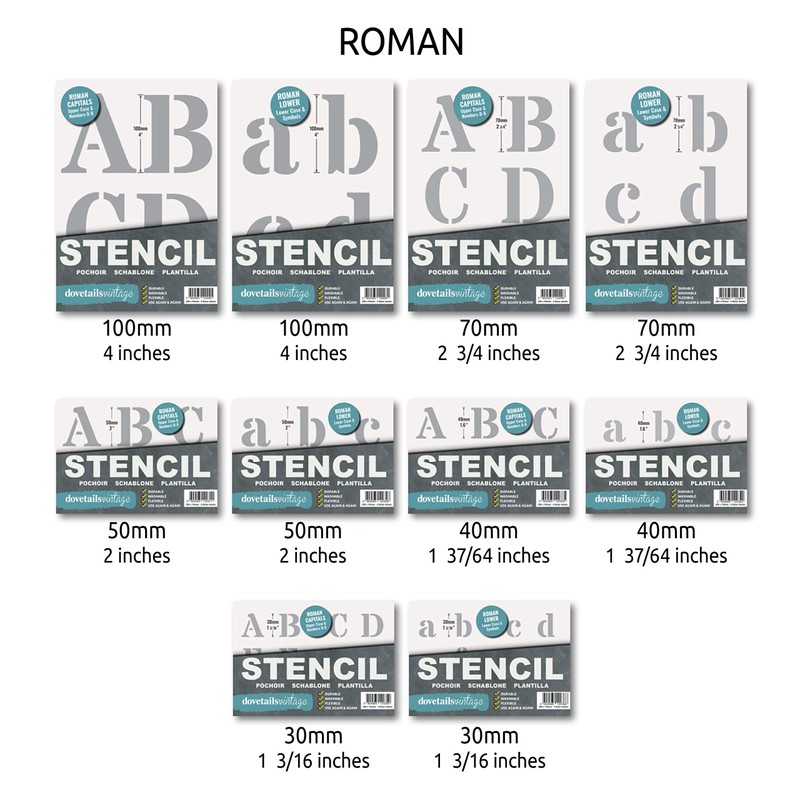 Dovetails Vintage Letter Stencil 50 mm Tall Roman Style Lower