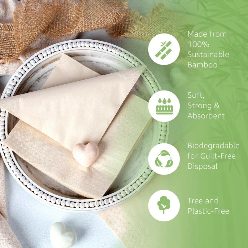 Ibambo Bamboo Everyday Napkins - 50 Pack, 2-Ply, Compostable Dinner