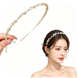 LOHGOU Pearl Headband, Lightweight, Painless, Thin, Sparkling Hair Accessory, For Makeup, Hair Arrangement (Gold)
