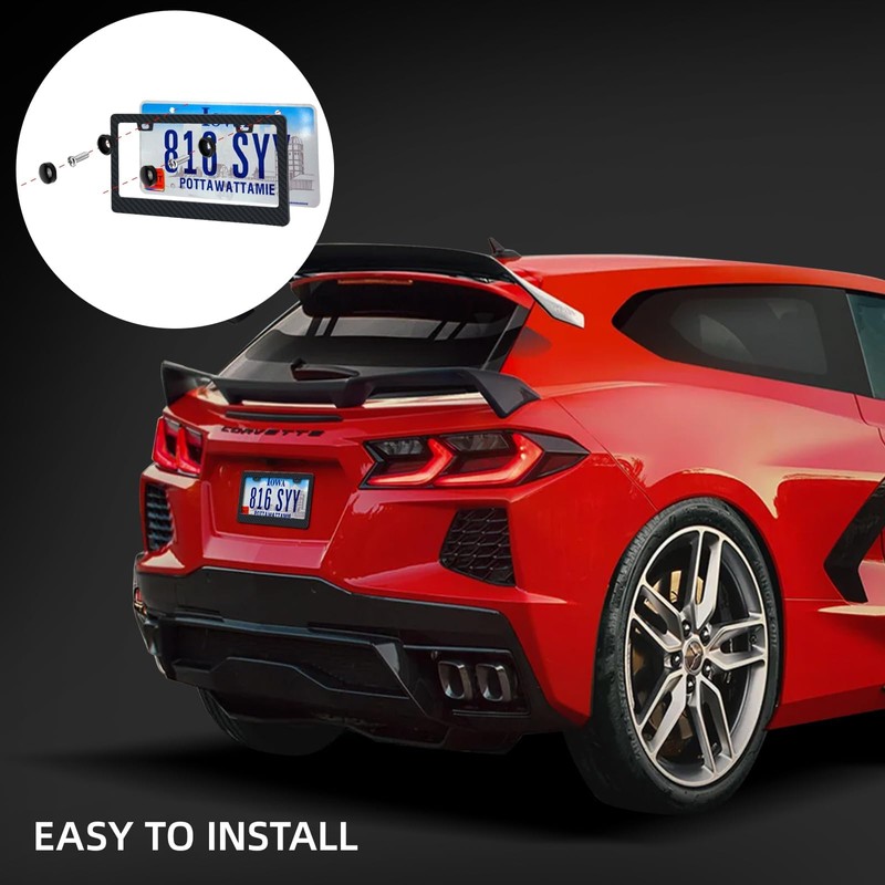 EWBN Carbon Fiber License Plate Frame,2 Pack Black License Plate