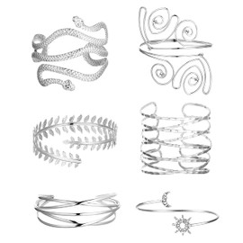 TOBENY 6 Pieces Arm Bracelet for Women Gold Mental Open Upper Arm Bangle Bracelet Simple Adjustable Armlet Armband Set