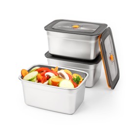 fecoqi 3 PCS Stainless Steel Food Storage Containers(94oz) with Lids Leak Proof & Airtight | Stainless steel freezer Containers,Airtight Bento Lunch Box,For Meal Prep,Fruit,Snack,Freezer