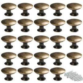 Kyrio Pack of 24 Drawer Knobs, Furniture Knobs, Drawer Handles, Vintage Antique Brass Furniture Knobs, Round Handle, Knob for Cupboard, Drawer, Kitchen, Dresser Doors (24, Bronze-A)