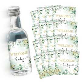CORNER LACE Sage Green-Themed Mini Wine & Champagne Bottle Labels for Baby Shower Party Favors 50pcs – Mini Liquor Bottles Shot Glass Labels Stickers Party Decorations for Baby Shower