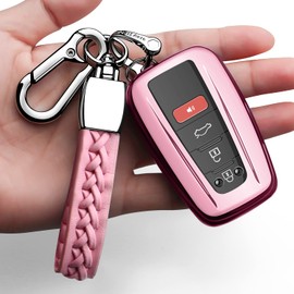 Compatible with Toyota Key Fob Cover with Keychain Soft TPU 360 Degree Protection Key Case for 2018-2022 Camry RAV4 Highlander Avalon C-HR Prius Corolla GT86 Smart Key（Pink）