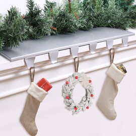 Ceenna Christmas Stocking Holder with 6 Hooks Mantel Stocking Hangers Metal Hanging Hooks with Protective Pads Holder Mantel Heavy Duty for Fireplace Shelf Staircases Xmas Party Decor (Silver)