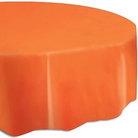 Vibrant Orange Round Plastic Table Cover - 84", 1 Count - Durable, Reusable, Easy Cleanups, Eye-Catching & Festive - Perfect For Parties, Events & More