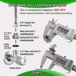 Faucet Water Hose Reducing Adapter male to female Hose Fittings 3/8“ comp to G1/2 Connector angle valve Faucet Supply Line Adapter for Water Pipe 2 Pieces