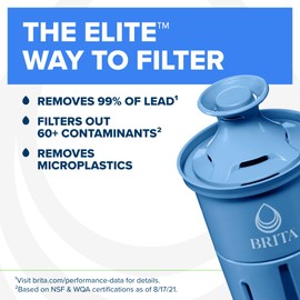 Brita Extra-Large 27-Cup Elite Water Filter Dispenser, WQA NSF/ANSI Certified, Reduces 99% of Lead, Microplastics, & 30 Contaminants, Removes Chlorine Taste & Odor, Black