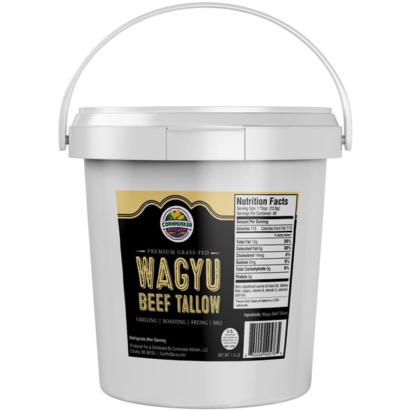 Cornhusker Kitchen Wagyu Beef Tallow 1.5 Pounds - (Premium Grass Fed - Paleo, Keto, Whole30)