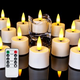 merrynights Remote Candles, 12Pcs Timer LED Votive Candle, Realistic 3D Flickering Flameless Tea Lights Candle Battery Operated with 2/4/6/8H Timer for Home Decor- White Base