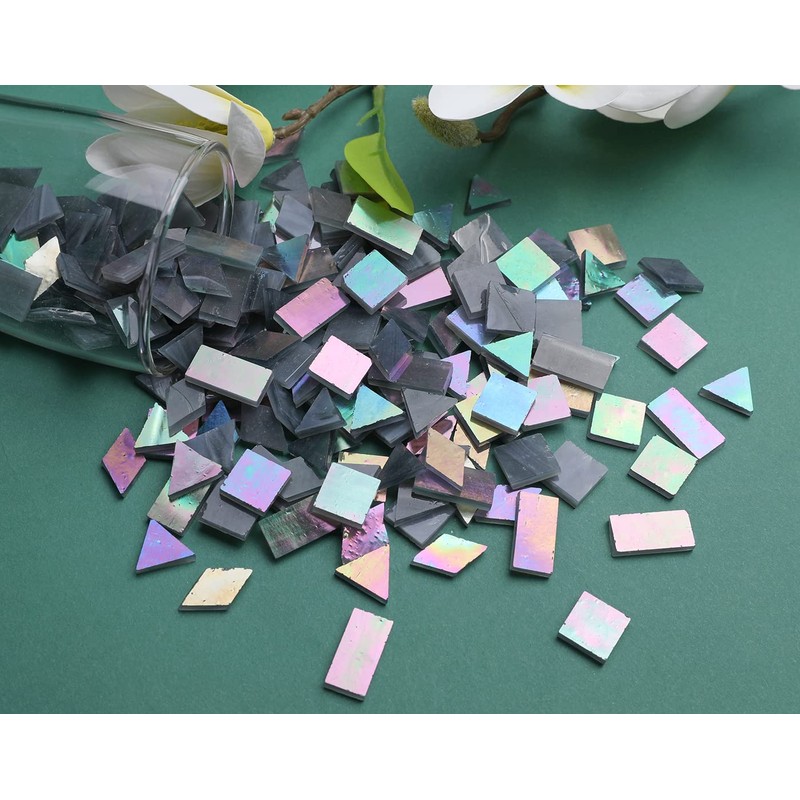 Lanyani 200 Pieces Iridescent Glass Pieces (Grey-1)