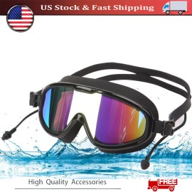 Unbranded Waterproof Swimming Goggles UV Anti-Fog Swim Glasses w/Earplus Men & Women Black