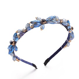 IYOU Rhinestone Crystal Headband for Women Navy Blue Hair Accessories Gemstone Beads Party Birthday Hair Bands for Women and Girls