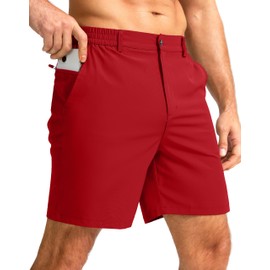 G Gradual Men's Casual Shorts 7" Lightweight Golf Shorts for Men Stretch with 3 Pockets Quick Dry Breathable Work Shorts Red
