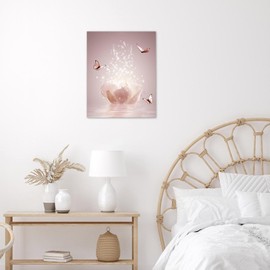 ECOTOB Zen Pink Floral Butterfly Canvas Wall Art - Serene Stone Abstract Painting for Spa Bathroom Decor, Yoga Studio, Modern Bedroom Wall Decor - 16L x 12W Inches