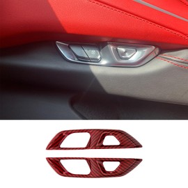 KoLeddy for C8 Corvette Carbon Fiber Door Lock Switch Button Trim Accessories for Corvette C8 2020-2024 (Red Carbon Fiber)