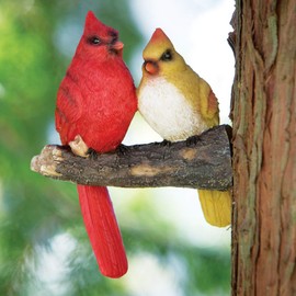 Bits and Pieces - Pair of Cardinals Tree Hugger - Animal and Bird Tree Sculpture Outdoor Décor Garden Statue