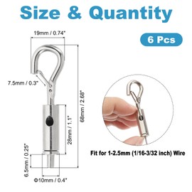 PATIKIL 6 Pcs Steel Wire Rope Hanger for 1/16-3/32 Stainless Steel Cable Guide Wire Rope, Portable Hook & Eye Turnbuckle Tension Adjustable Hanging Accessories