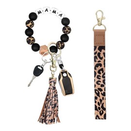 Leopard MAMA Wristlet With Landyard For Keys - Color: Black Leopard